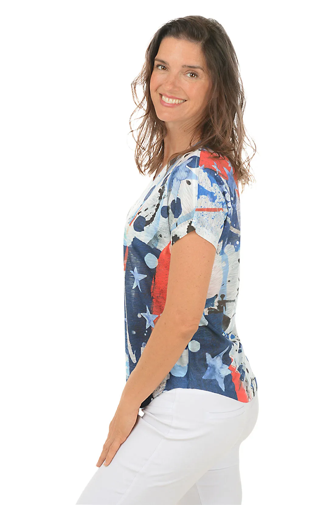 Americana Short Sleeve Slub Knit Top