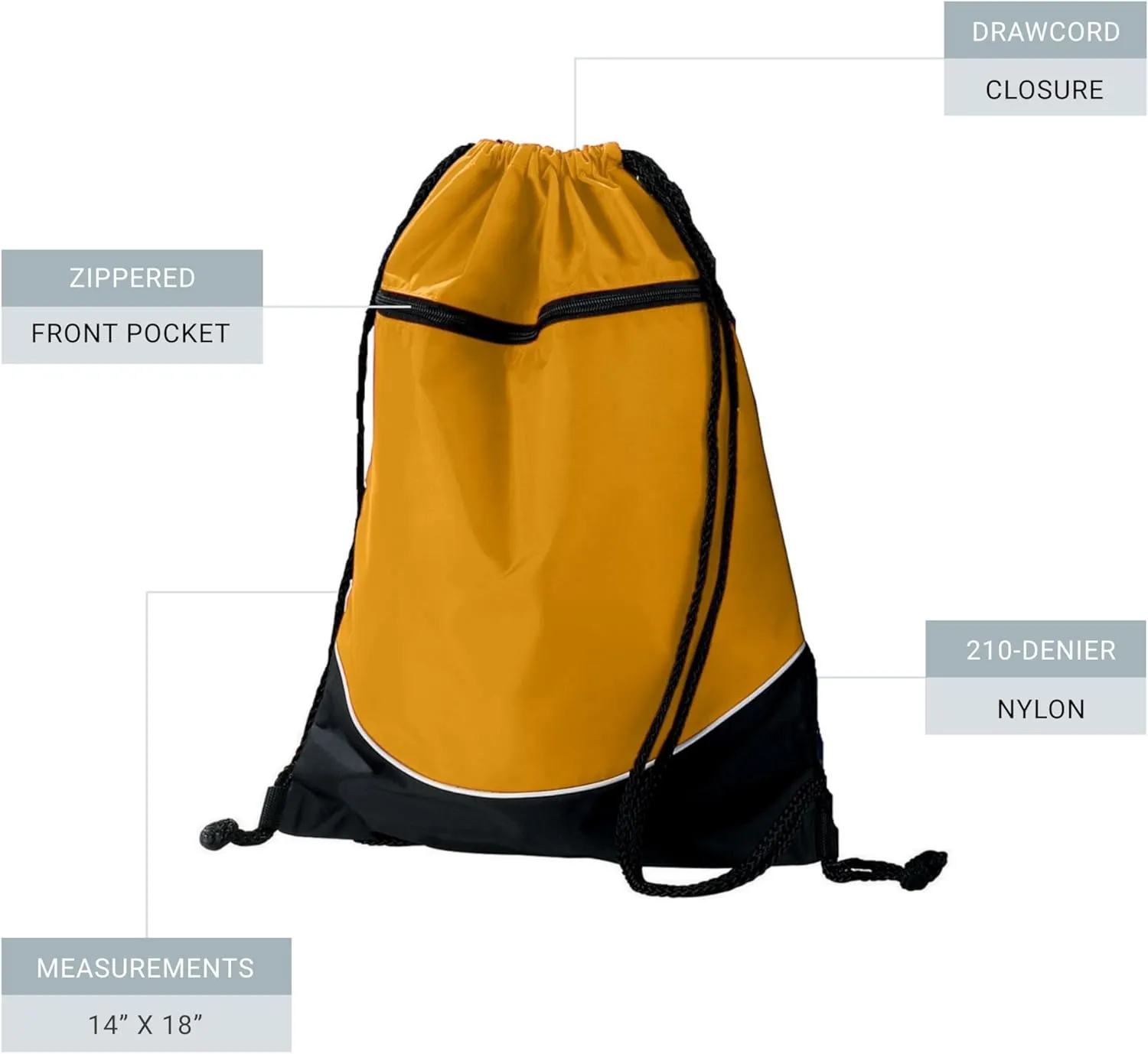 Augusta Sportswear Tri-Color Drawstring Backpack, Gold/Black/White, Medium