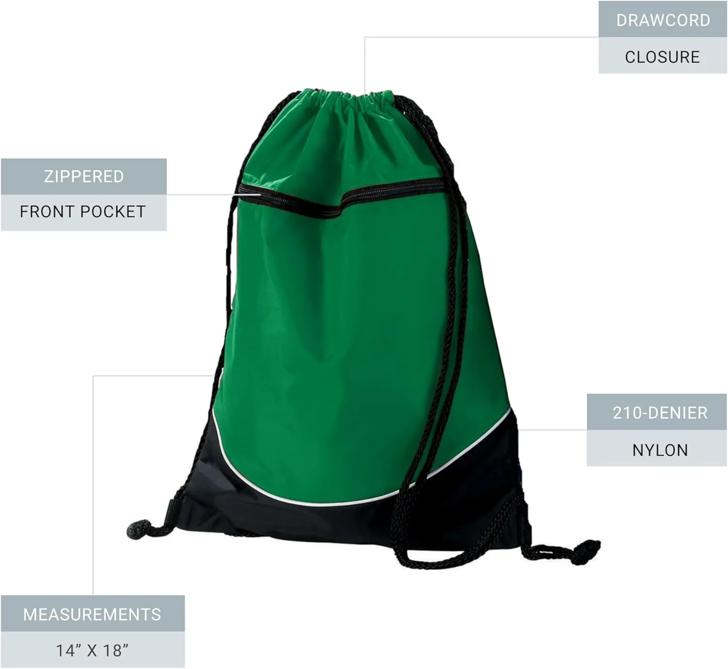 Augusta Sportswear Tri-Color Drawstring Backpack, Kelly/Black/White, Medium