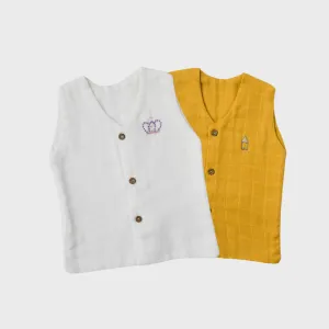Baby Muslin Vests - Set of 2 (White, Mustard)