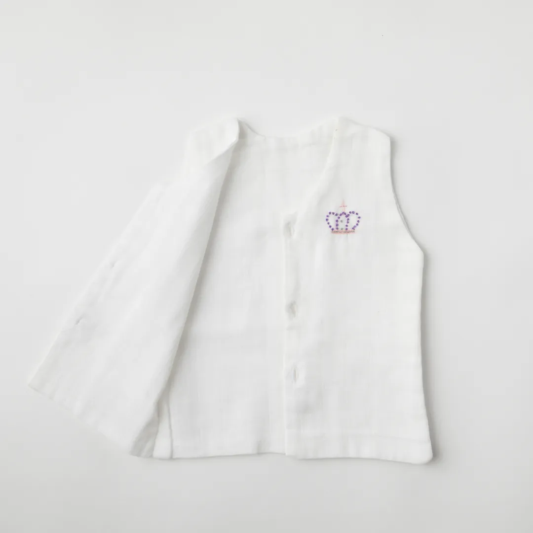 Baby Muslin Vests - Set of 2 (White, Mustard)
