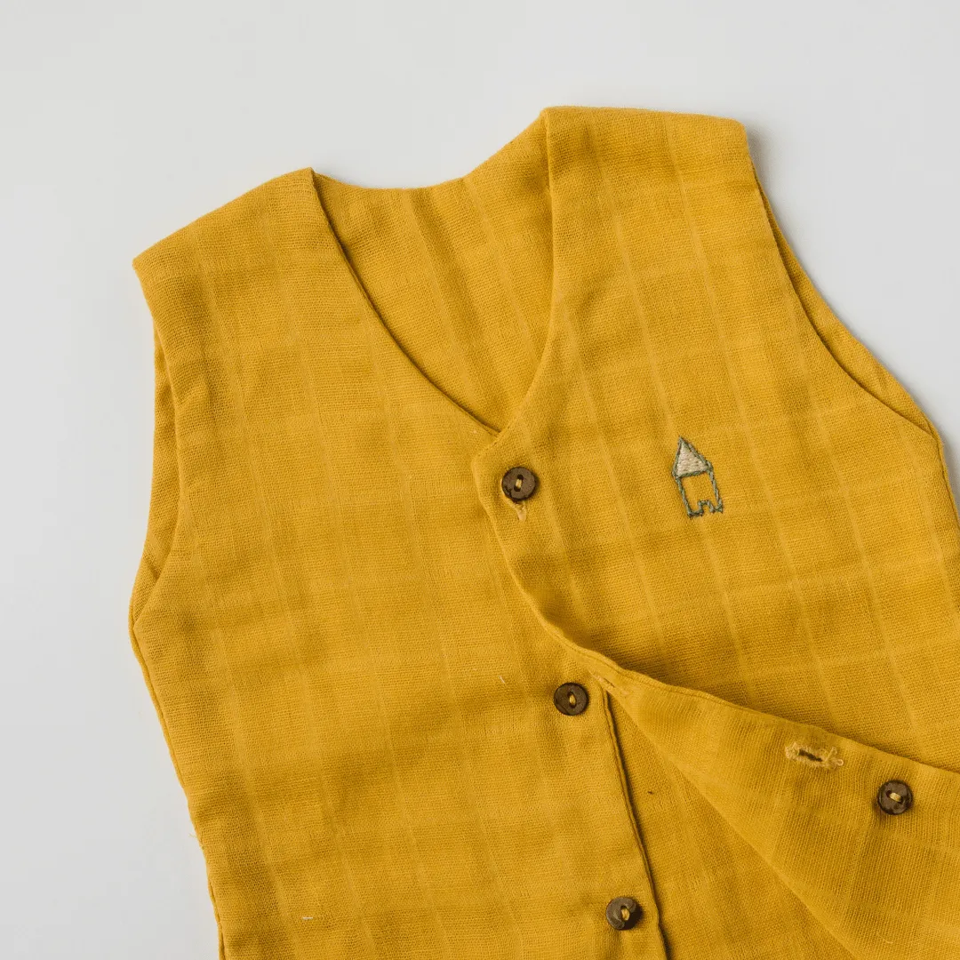 Baby Muslin Vests - Set of 3 (White, Blue, Mustard)
