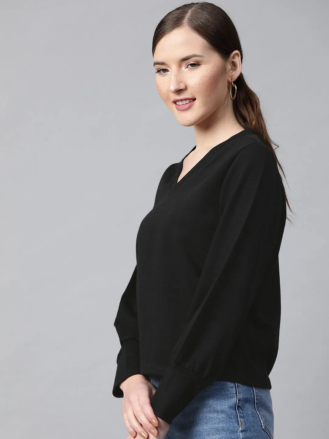 Black V-Neck Rib Top