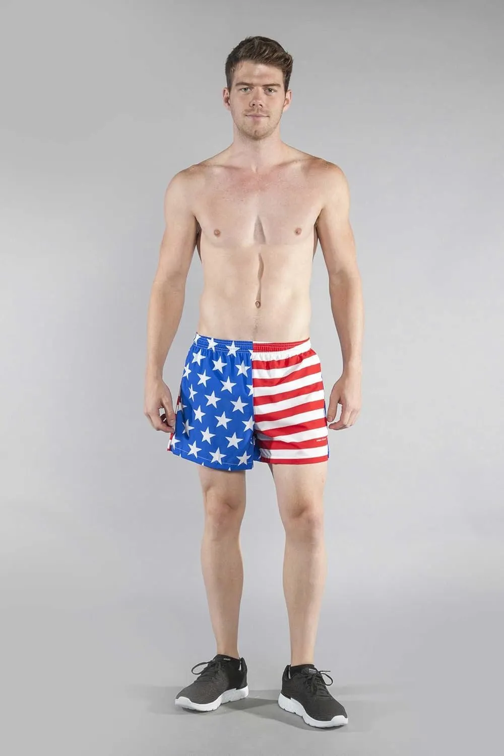 BOA Mens Stretch 3.75" V-Notch Running Short US Flag (1102SWP)