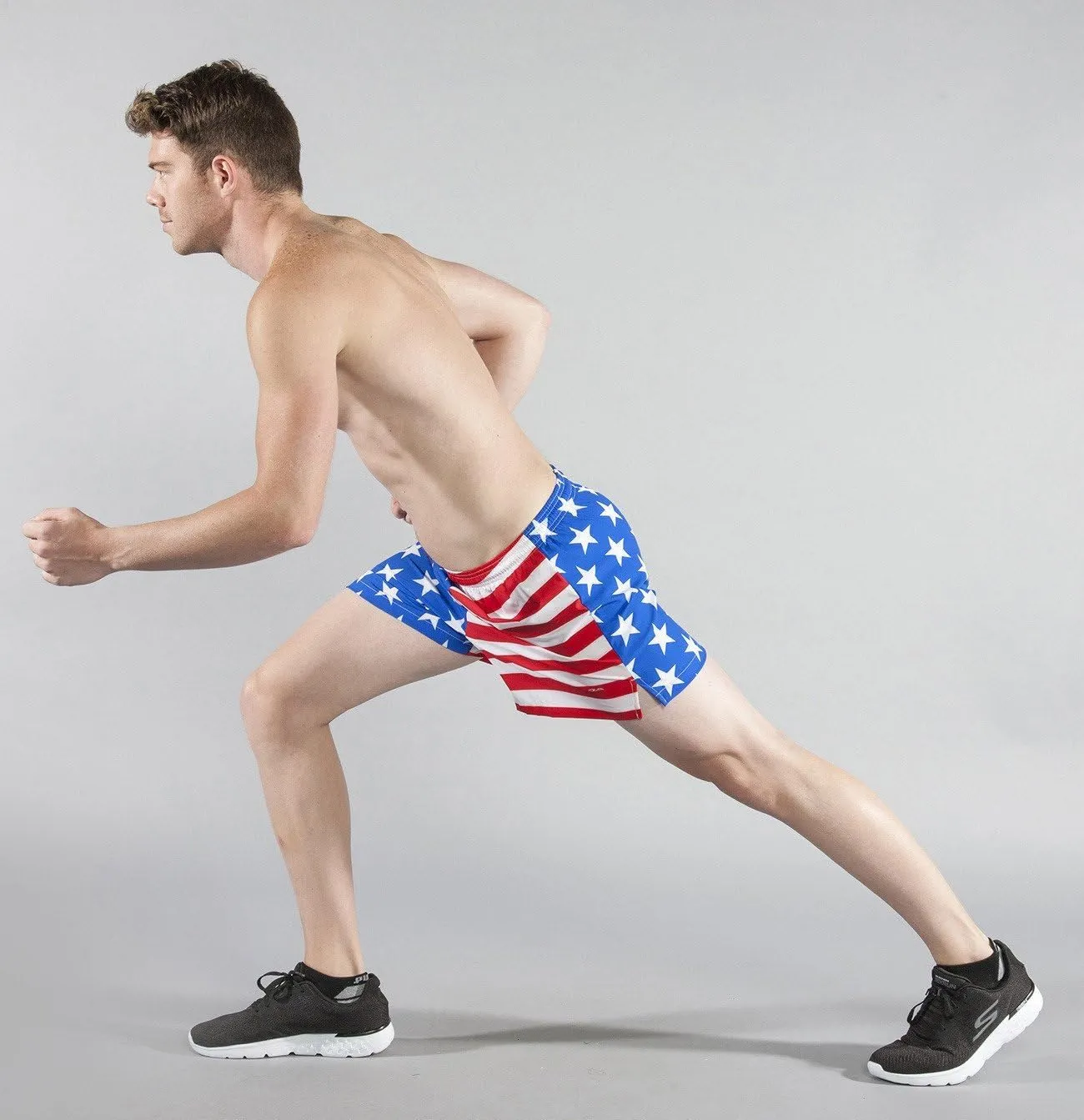 BOA Mens Stretch 3.75" V-Notch Running Short US Flag (1102SWP)