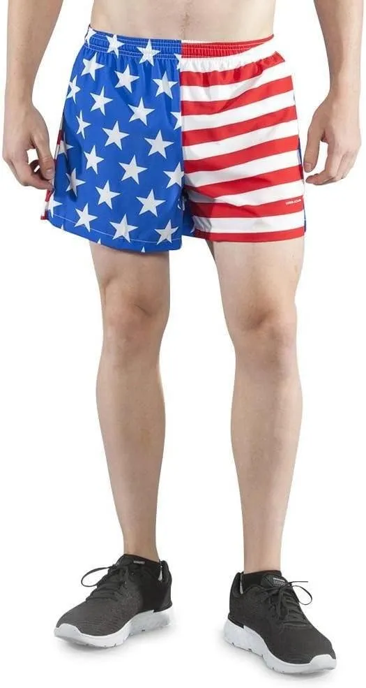 BOA Mens Stretch 3.75" V-Notch Running Short US Flag (1102SWP)