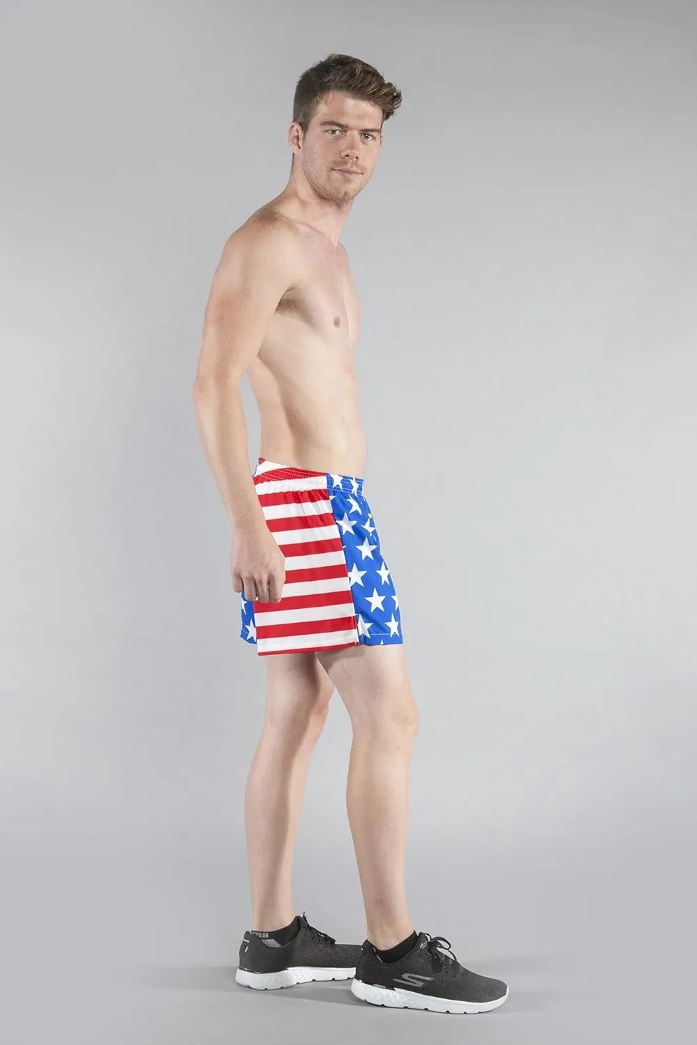 BOA Mens Stretch 3.75" V-Notch Running Short US Flag (1102SWP)