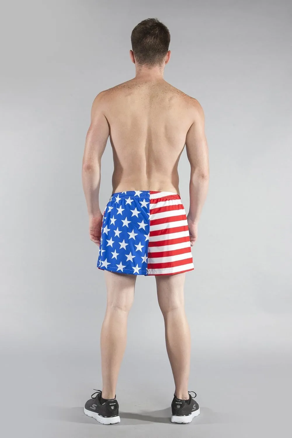 BOA Mens Stretch 3.75" V-Notch Running Short US Flag (1102SWP)