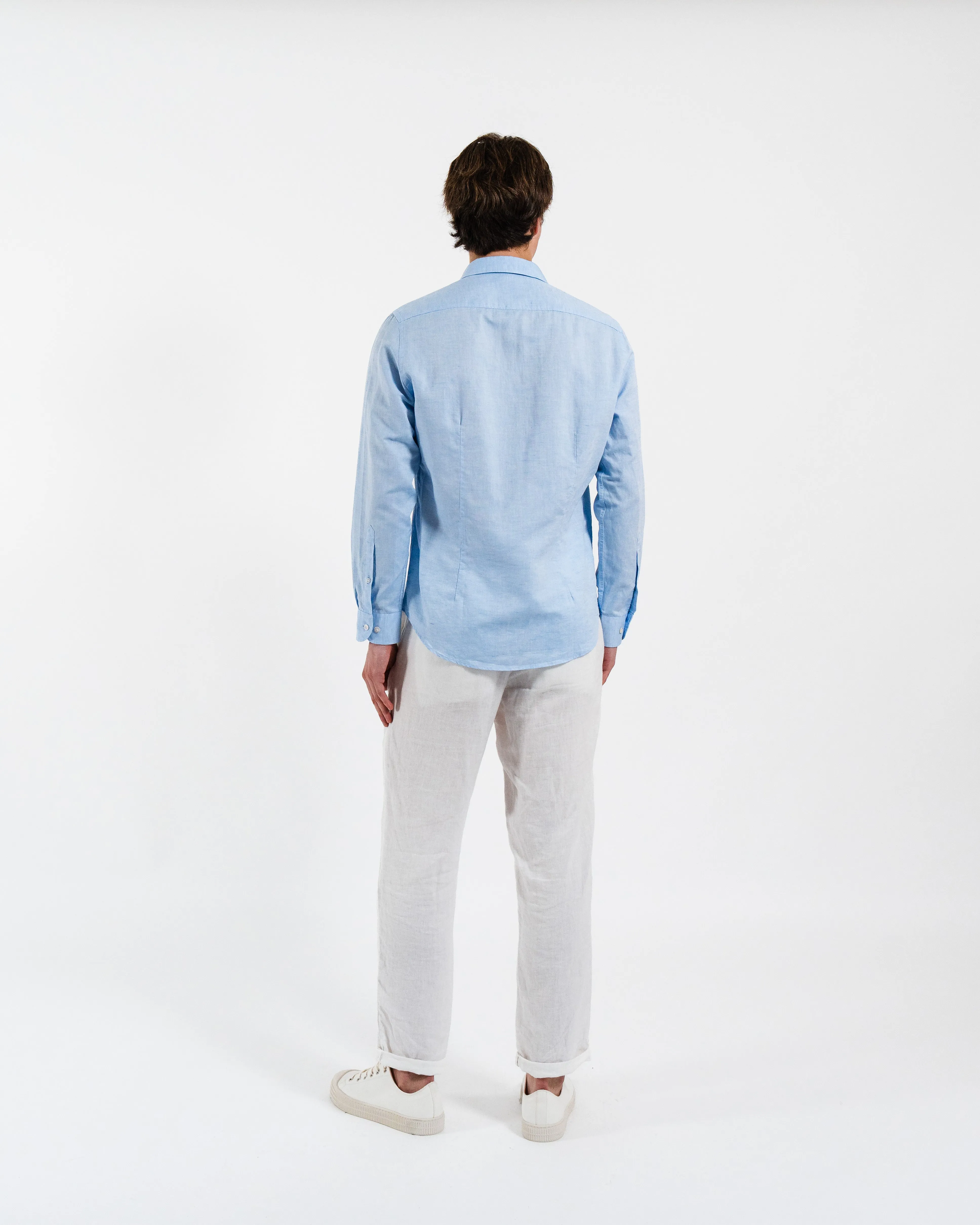 Classic Light Blue Linen-Blend Shirt