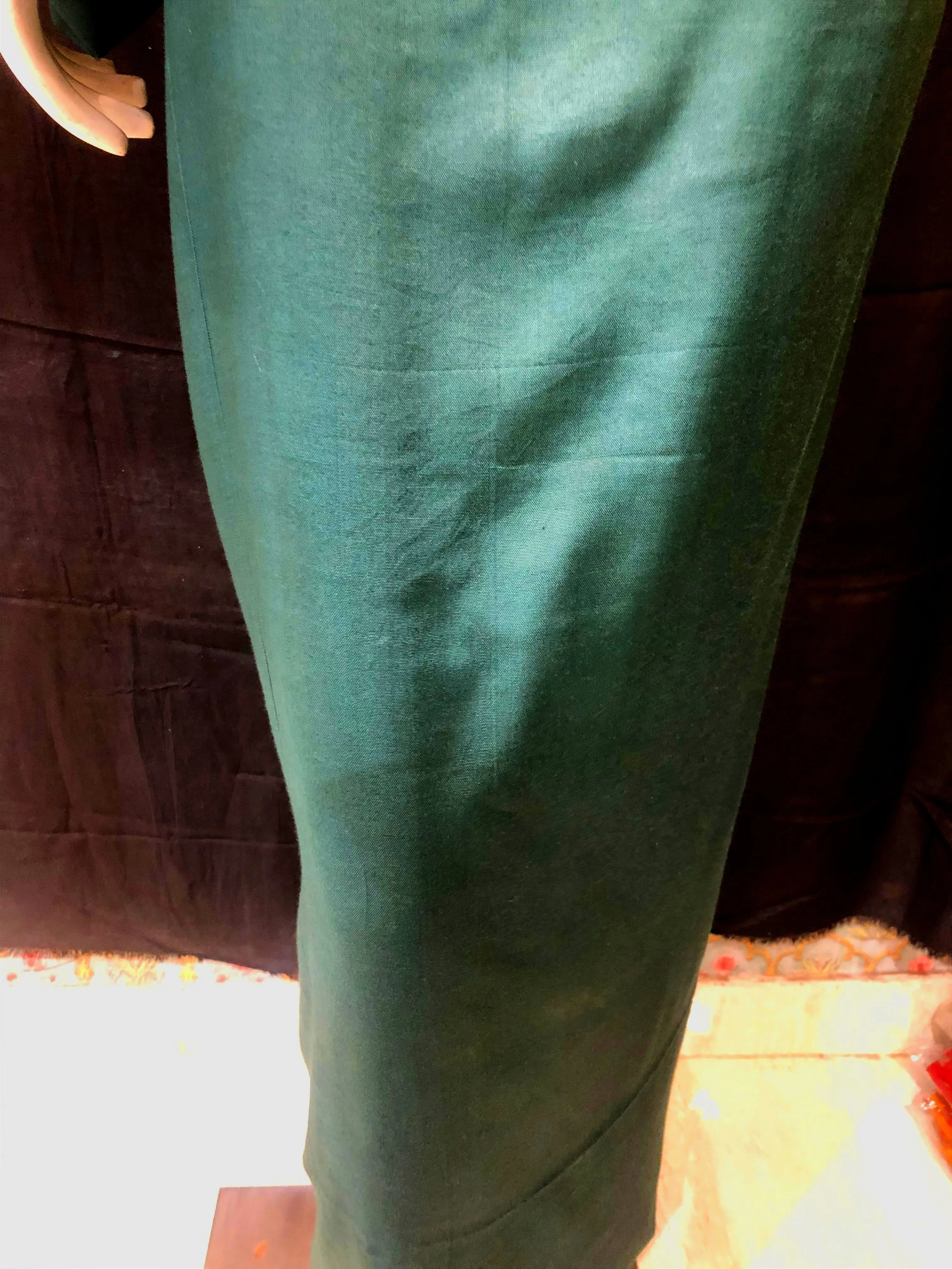 Dark Green Organza Semi-Stitch With Thread Embroidery