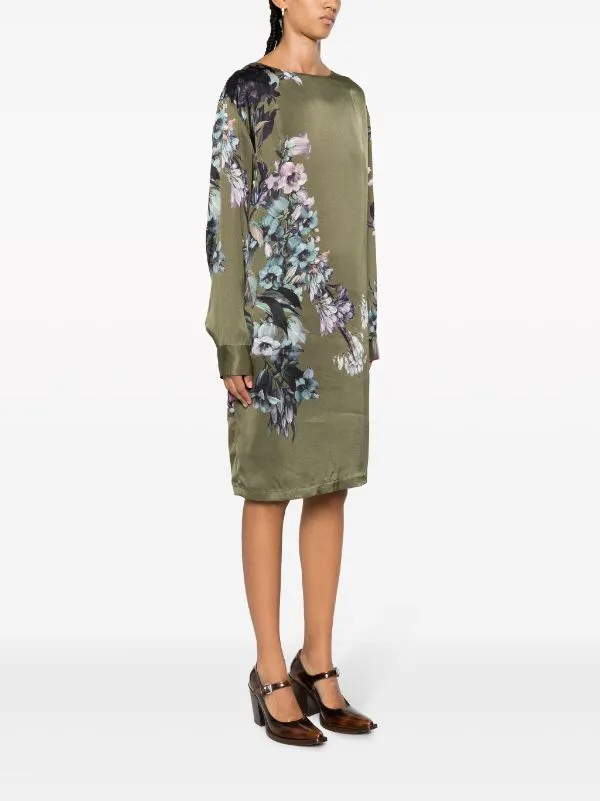 DRIES VAN NOTEN - Women Duzco Viscose Satin Printed With Hyrangea Bouquets Dress