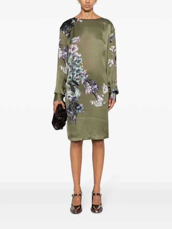 DRIES VAN NOTEN - Women Duzco Viscose Satin Printed With Hyrangea Bouquets Dress