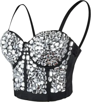 ELLACCI Women's Rhinestone Bustier Crop Top Sexy Corset Top