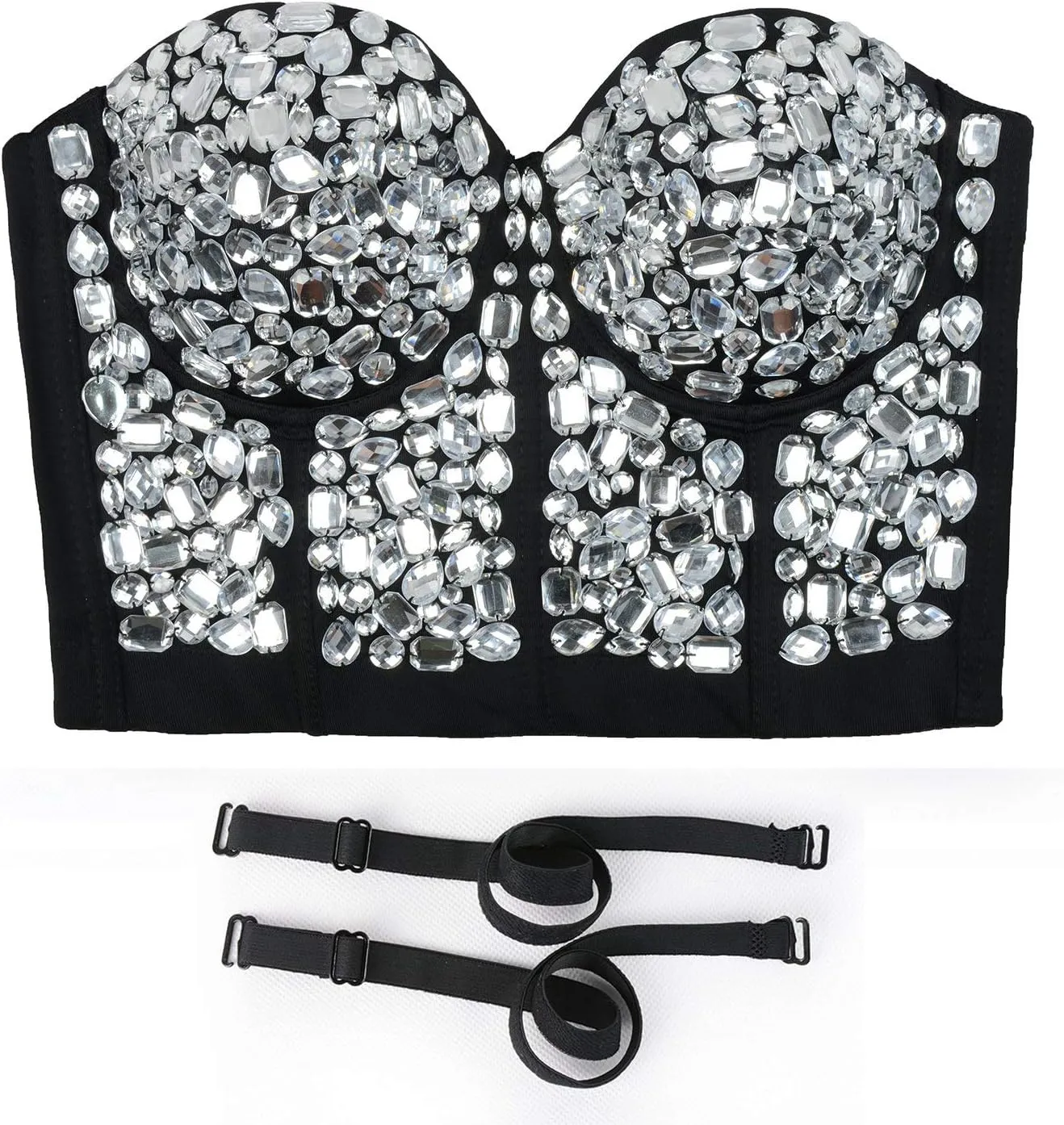 ELLACCI Women's Rhinestone Bustier Crop Top Sexy Corset Top