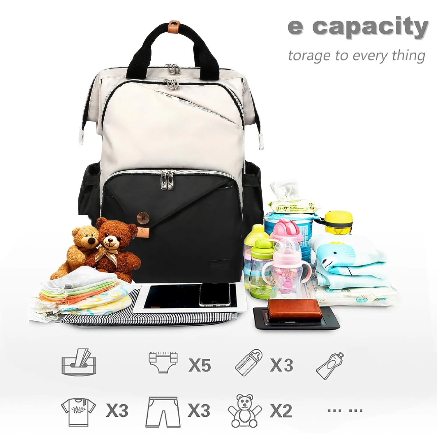 Hap Tim Baby Diaper Bag for Boys Girls, Large Backpack Diaper Bags with Double Compartments, Baby Registry Search Shower Gifts Stuff Newborn Must Haves7340-BH