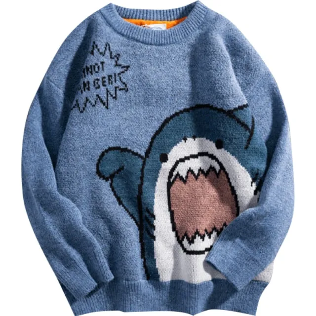 Hip Hop Harajuku High Neck Vintage Sweater Shark