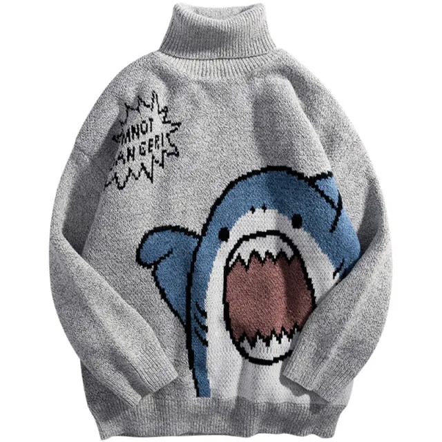 Hip Hop Harajuku High Neck Vintage Sweater Shark