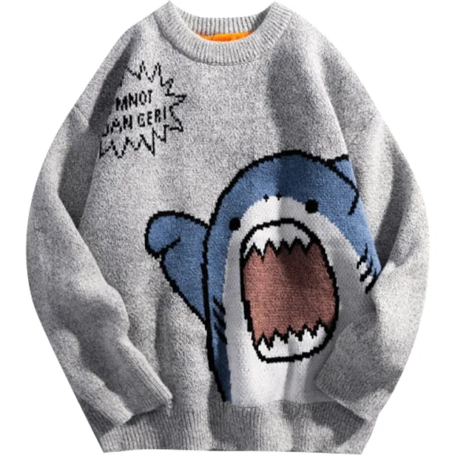 Hip Hop Harajuku High Neck Vintage Sweater Shark