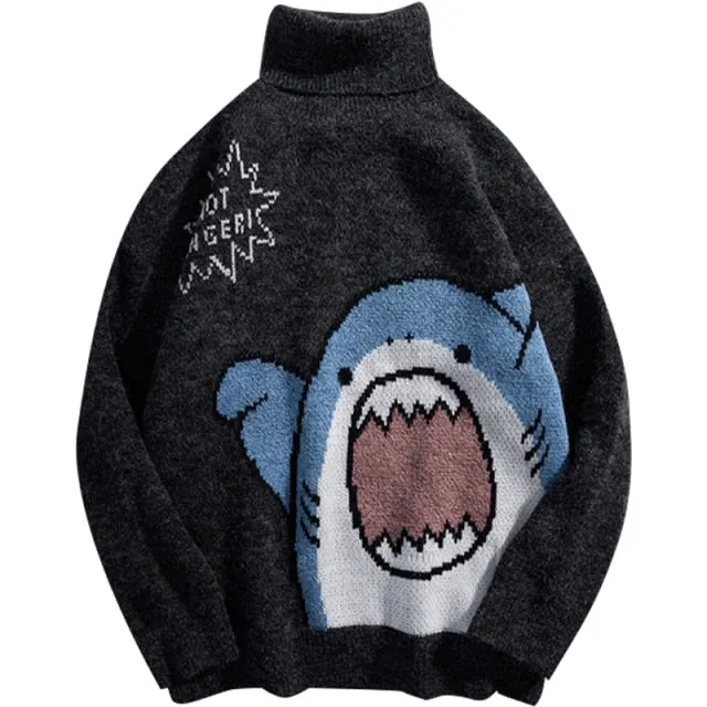 Hip Hop Harajuku High Neck Vintage Sweater Shark