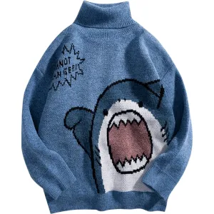 Hip Hop Harajuku High Neck Vintage Sweater Shark