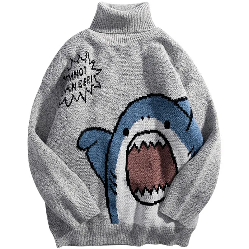 Hip Hop Harajuku High Neck Vintage Sweater Shark