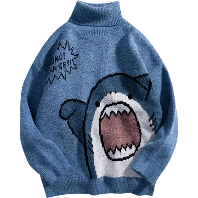 Hip Hop Harajuku High Neck Vintage Sweater Shark