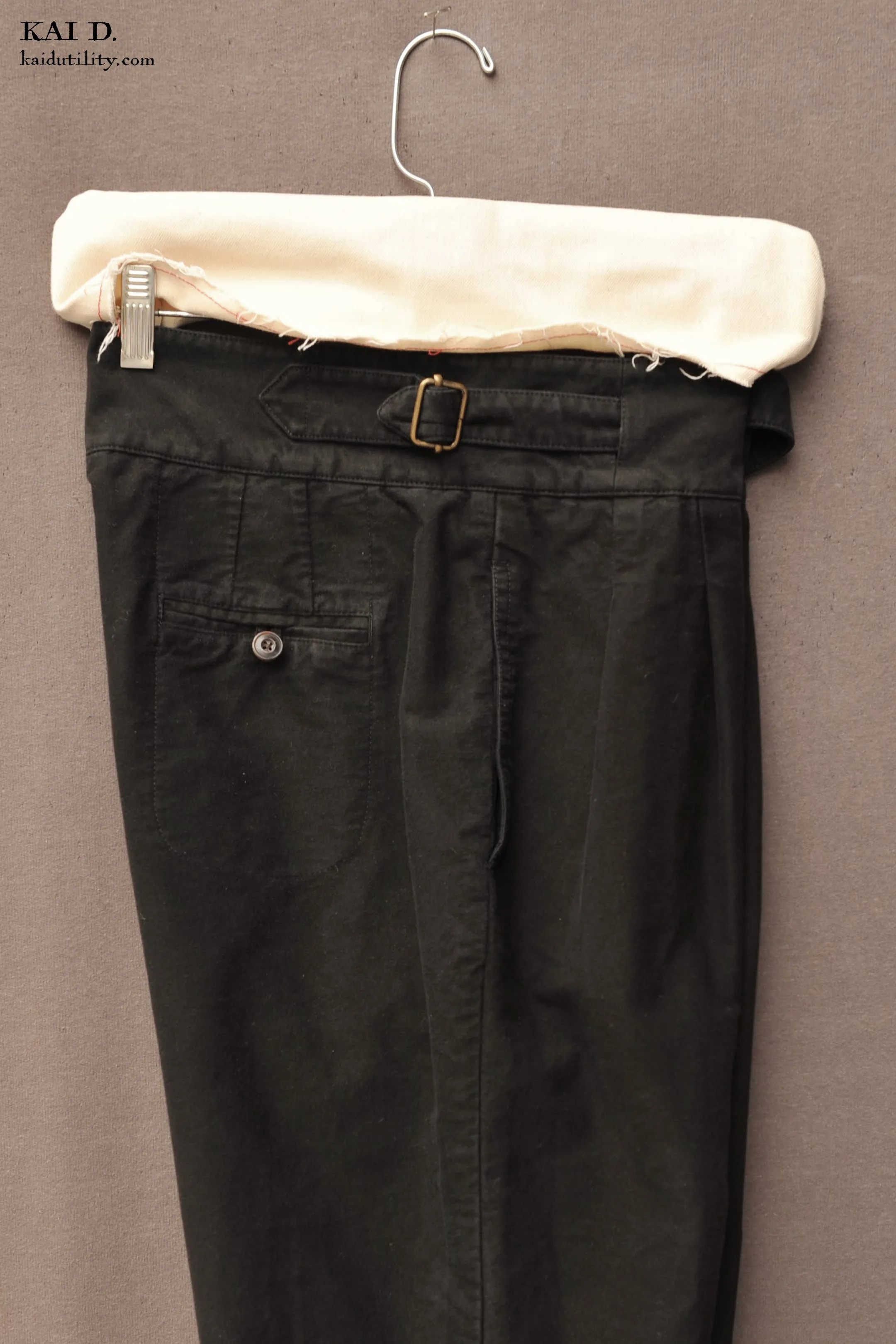 Isa Belted Pants - Black Cotton Moleskin - L