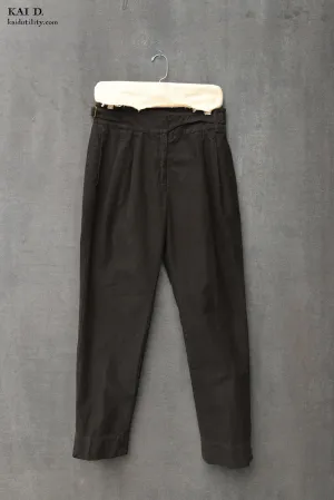 Isa Belted Pants - Black Cotton Moleskin - L