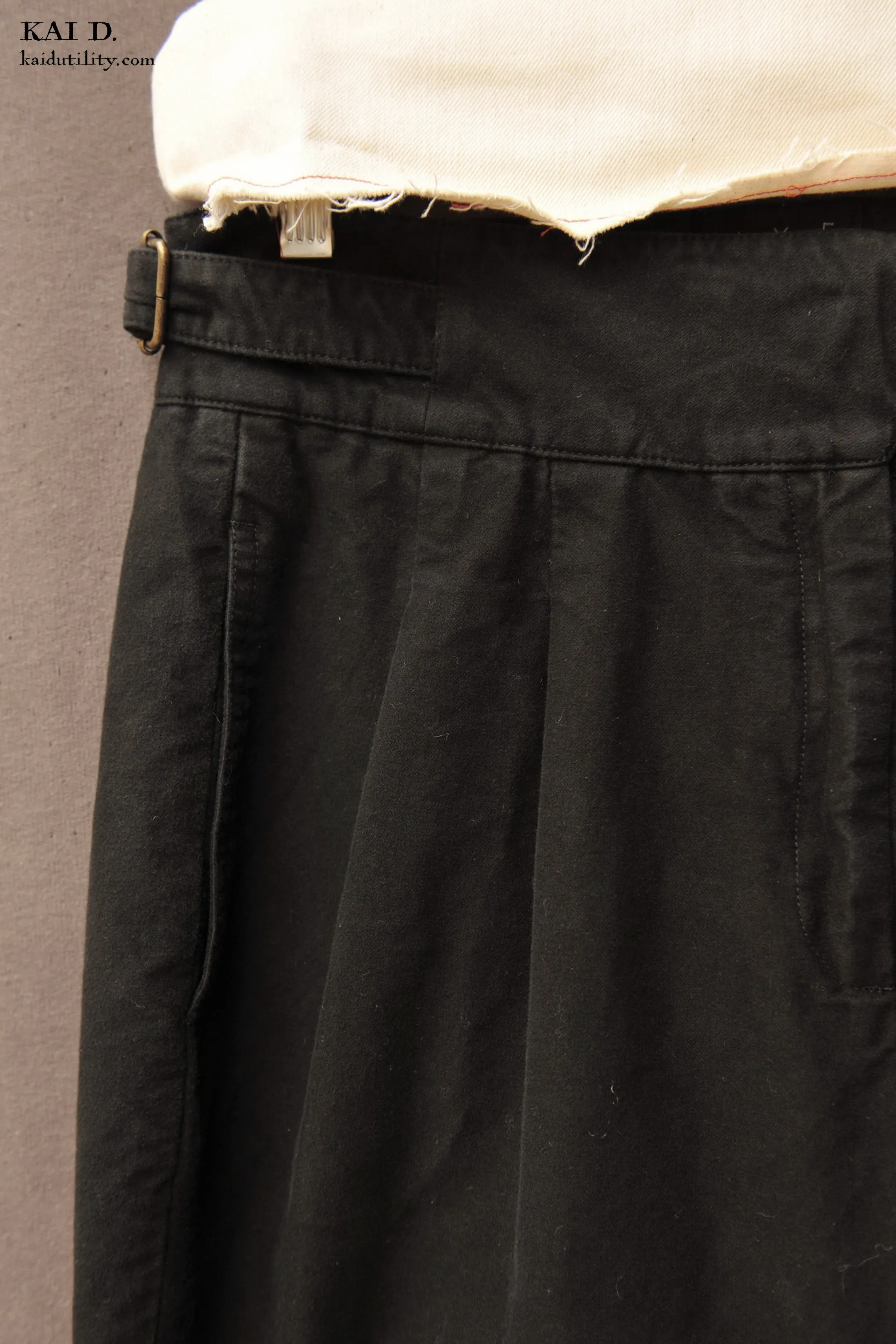 Isa Belted Pants - Black Cotton Moleskin - L