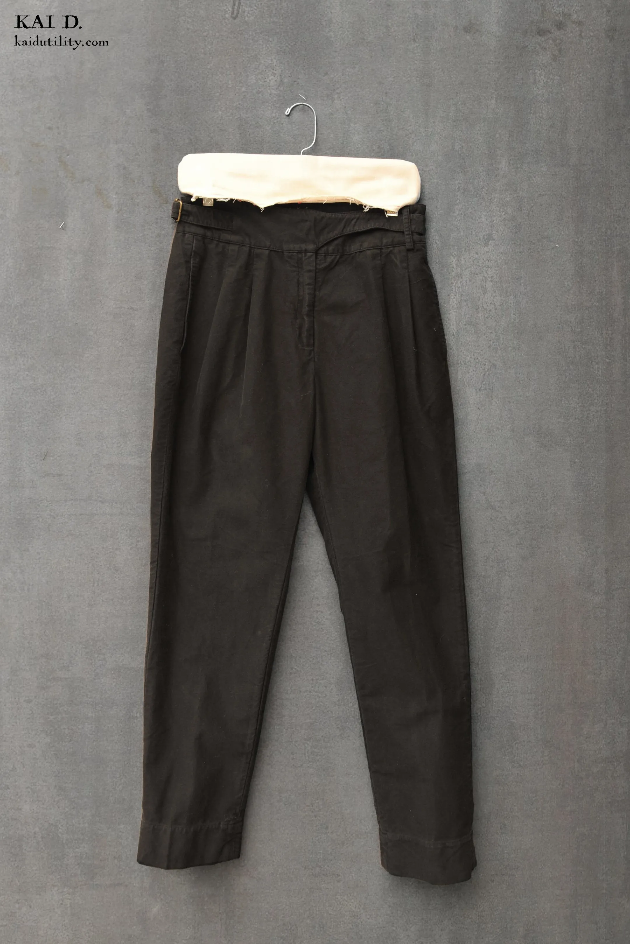 Isa Belted Pants - Black Cotton Moleskin - L
