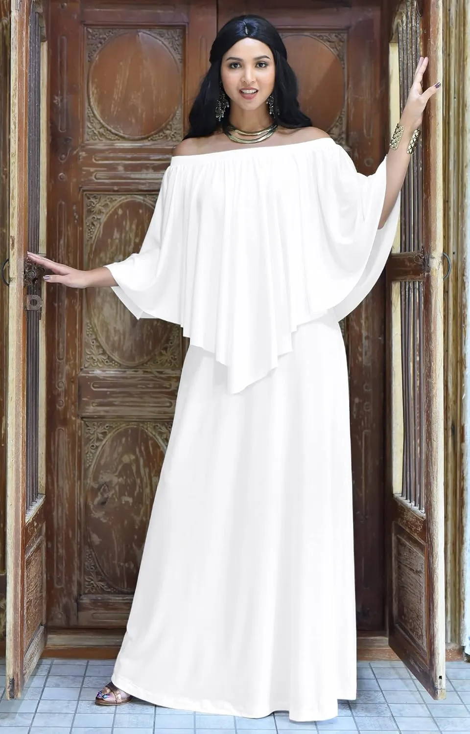 KOH KOH Women's 2025 Loose Fit Strapless Off Shoulder Flattering Cocktail Maxi Dress