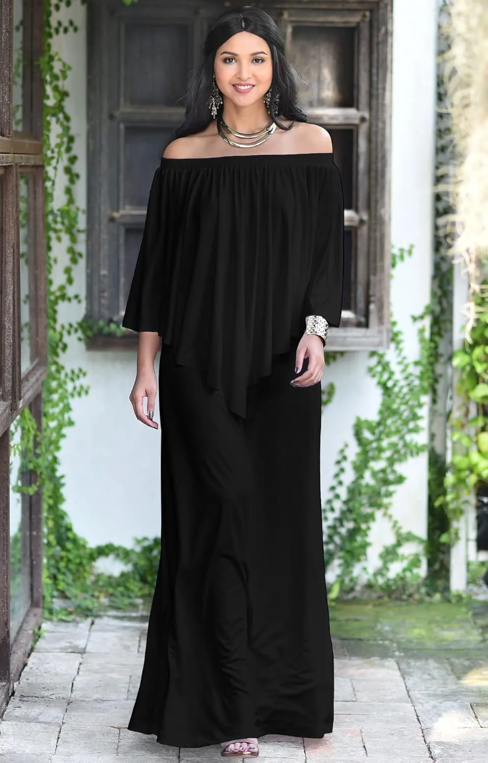 KOH KOH Women's 2025 Loose Fit Strapless Off Shoulder Flattering Cocktail Maxi Dress