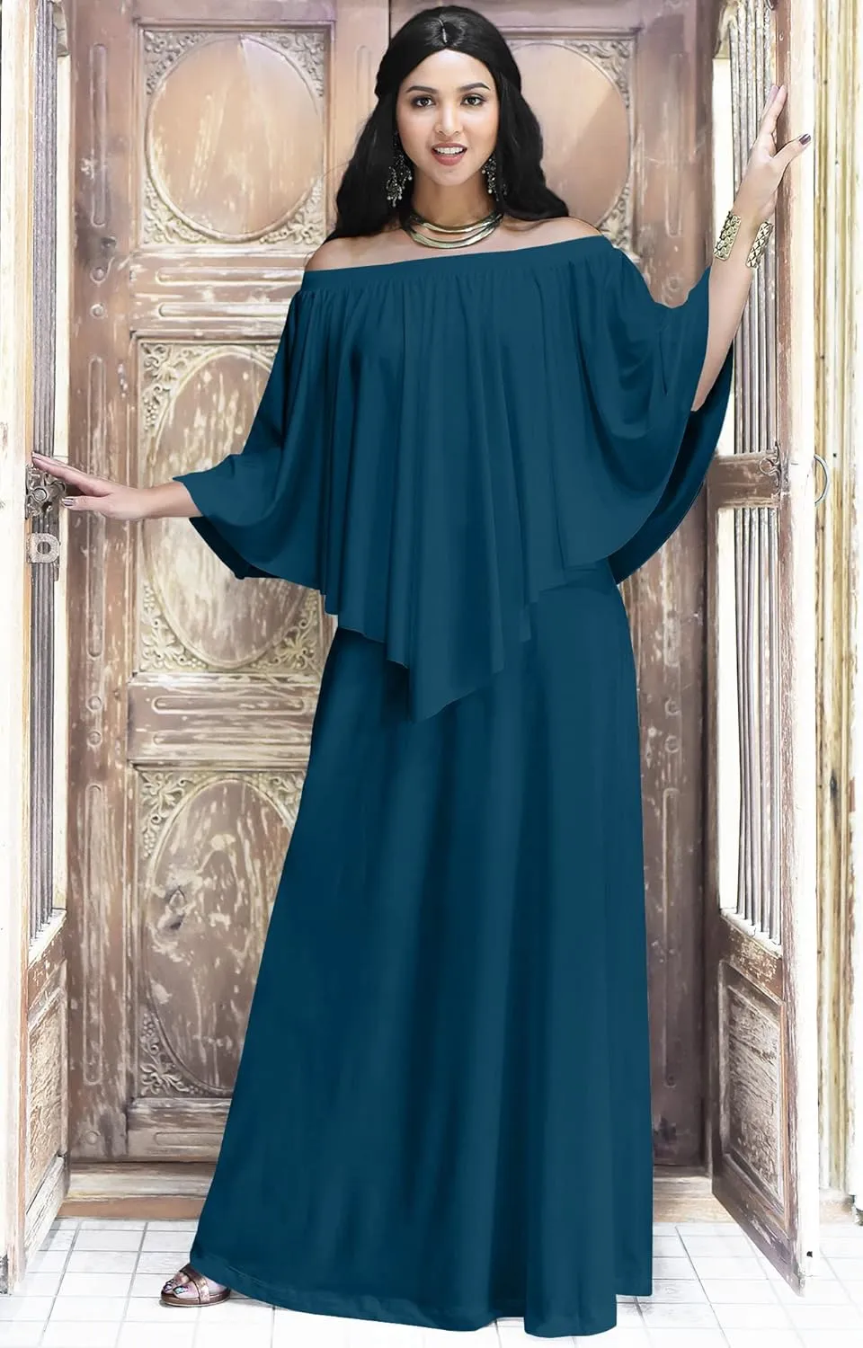 KOH KOH Women's 2025 Loose Fit Strapless Off Shoulder Flattering Cocktail Maxi Dress