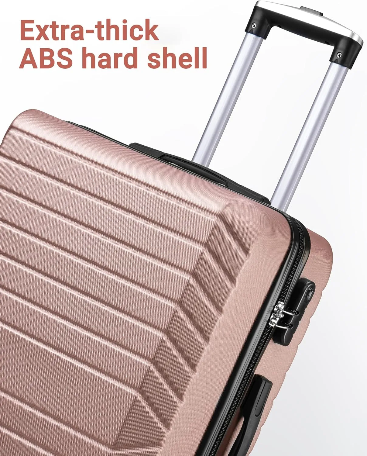 Luggage Sets 3 Piece With 7 Bags Secure Lock ASB Durable Lightweight Suitcase Double Spinner Wheels Suitcase Set (Rose Gold)