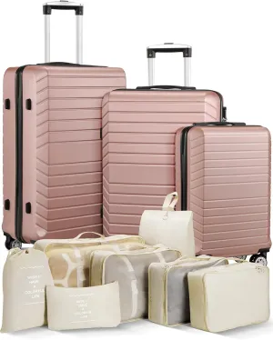 Luggage Sets 3 Piece With 7 Bags Secure Lock ASB Durable Lightweight Suitcase Double Spinner Wheels Suitcase Set (Rose Gold)