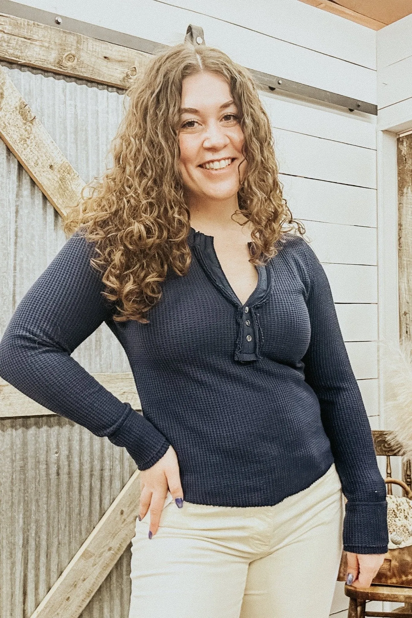 Luna V-Neck Button Down Henley