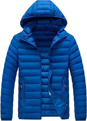 Maiyifu-GJ Men's Hooded Puffer Jacket Lightweight Windproof Warm Winter Down Jackets Thicken Quilted Padded Coats Windbreaker