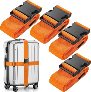 Meedo Luggage Straps for Suitcases TSA Approved, Luggage Belt Strap, Keep Suitcase Secure, Orange Color Adjustable, 4 Pack