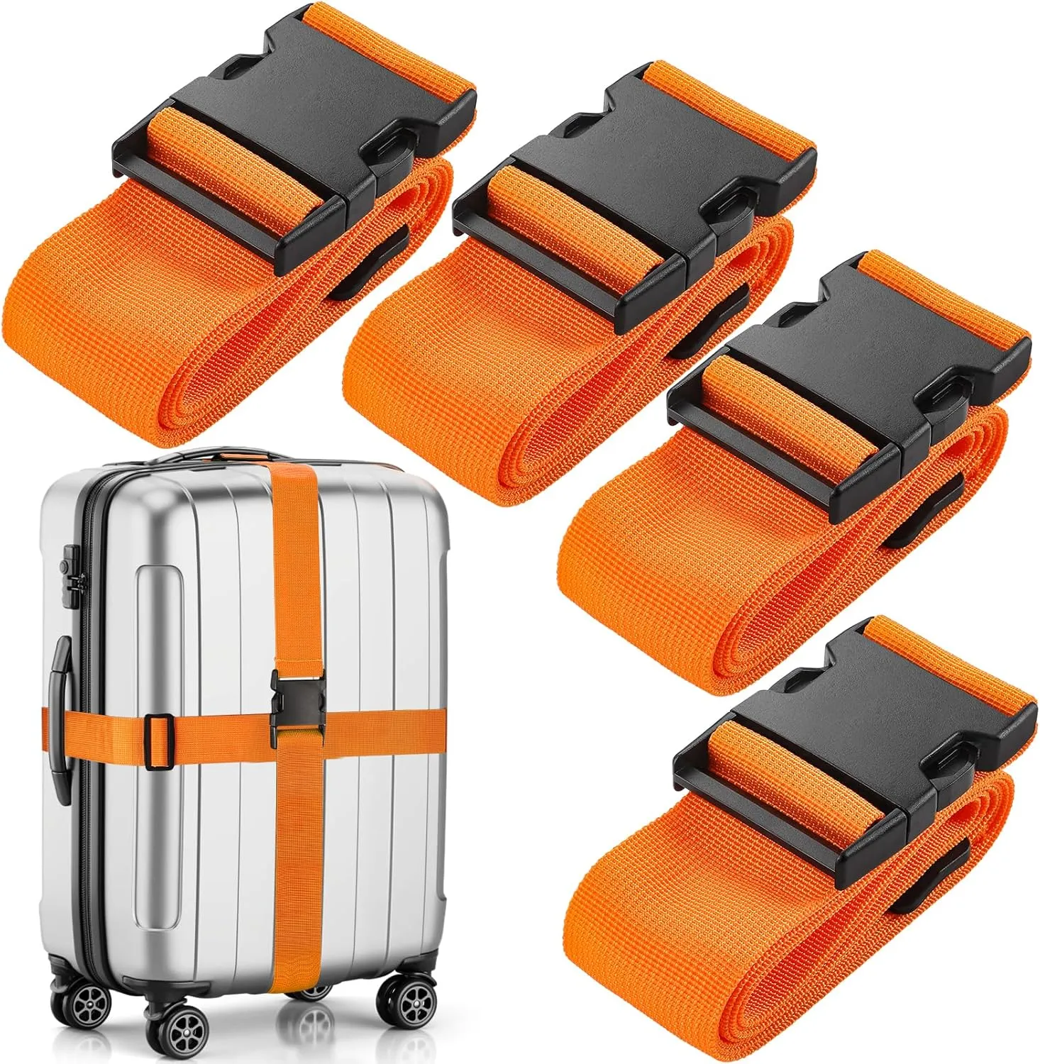 Meedo Luggage Straps for Suitcases TSA Approved, Luggage Belt Strap, Keep Suitcase Secure, Orange Color Adjustable, 4 Pack