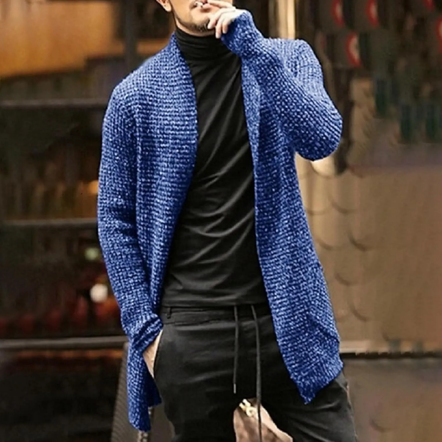 Men's Autumn Long Sleeved Mixed Color Knitted Pocket Cardigan Windbreaker Sweater Basics Sweater Men Men's Leather Jackets