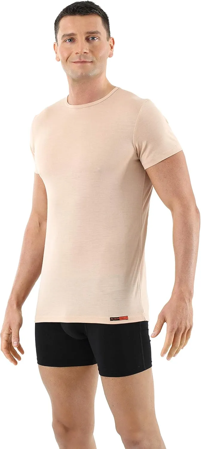 Men's Invisible Undershirt Merino Wool Short Sleeves Crew Neck Nude Beige