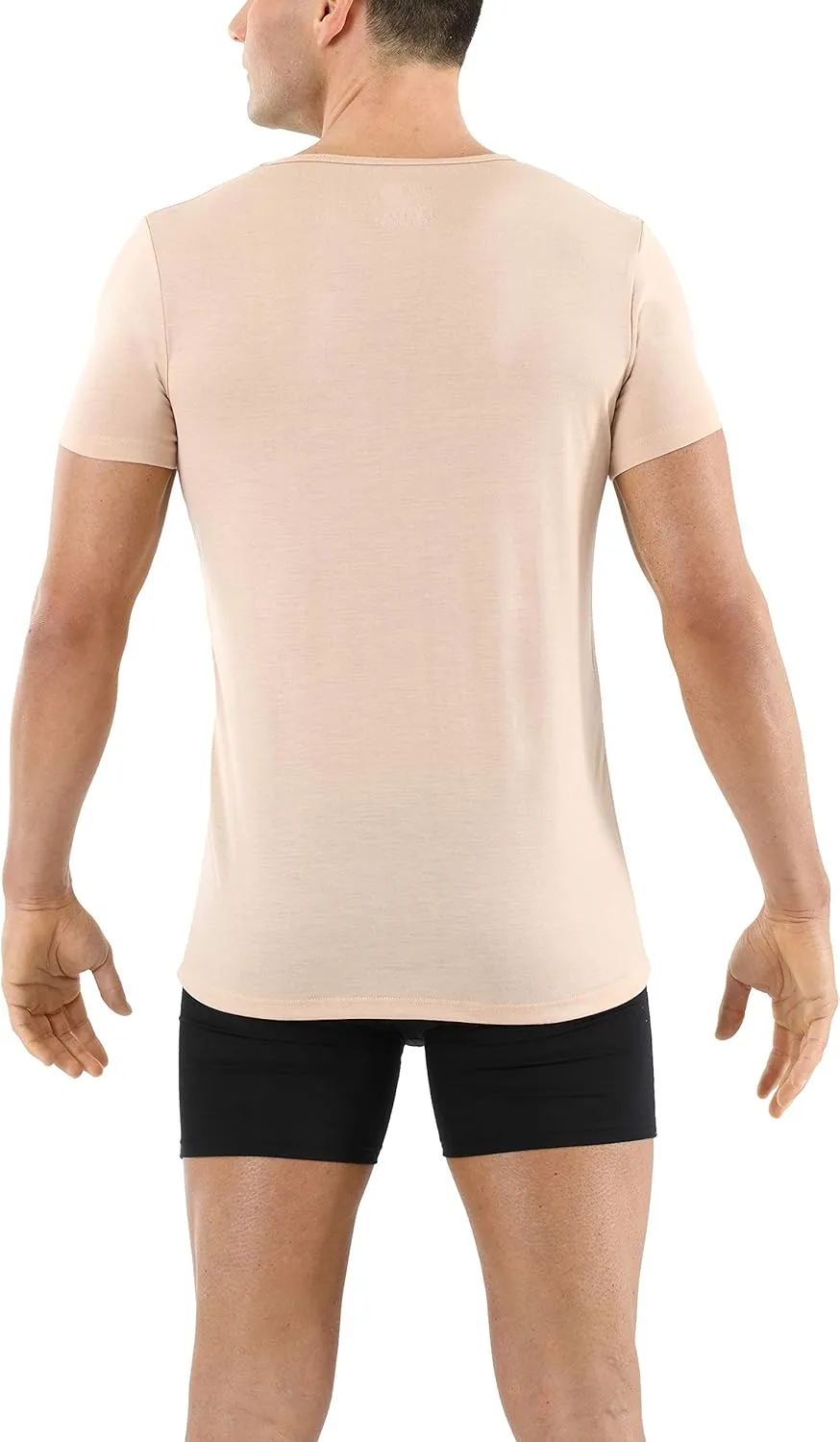 Men's Invisible Undershirt Merino Wool Short Sleeves Crew Neck Nude Beige
