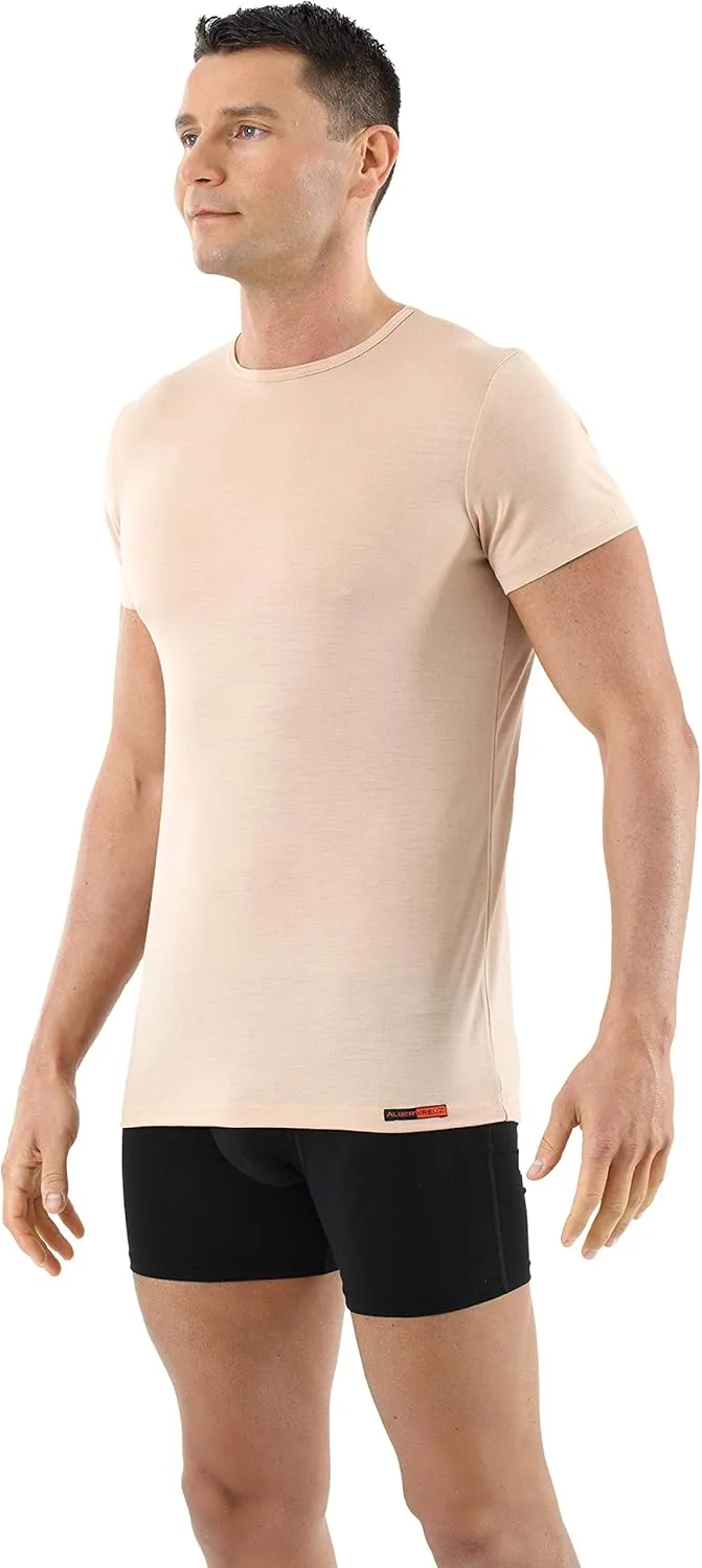 Men's Invisible Undershirt Merino Wool Short Sleeves Crew Neck Nude Beige