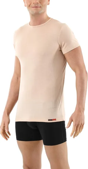 Men's Invisible Undershirt Merino Wool Short Sleeves Crew Neck Nude Beige