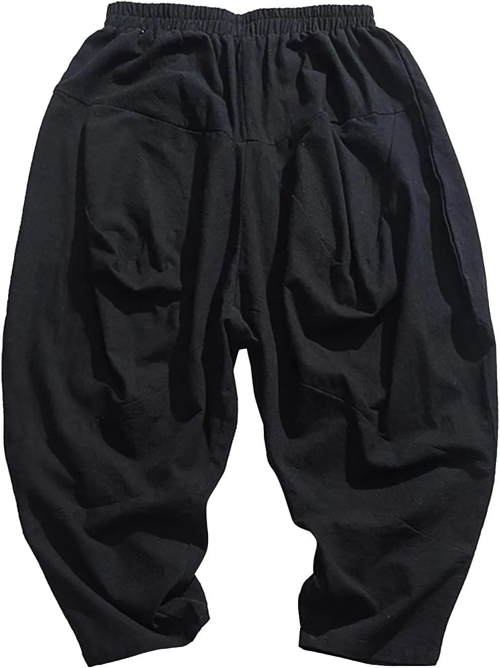 Mens Linen Open Bottom Corpped Pants Wide Leg Breathable Casual Trousers with Front Pockets Summer Beach Hippie Harem Pant