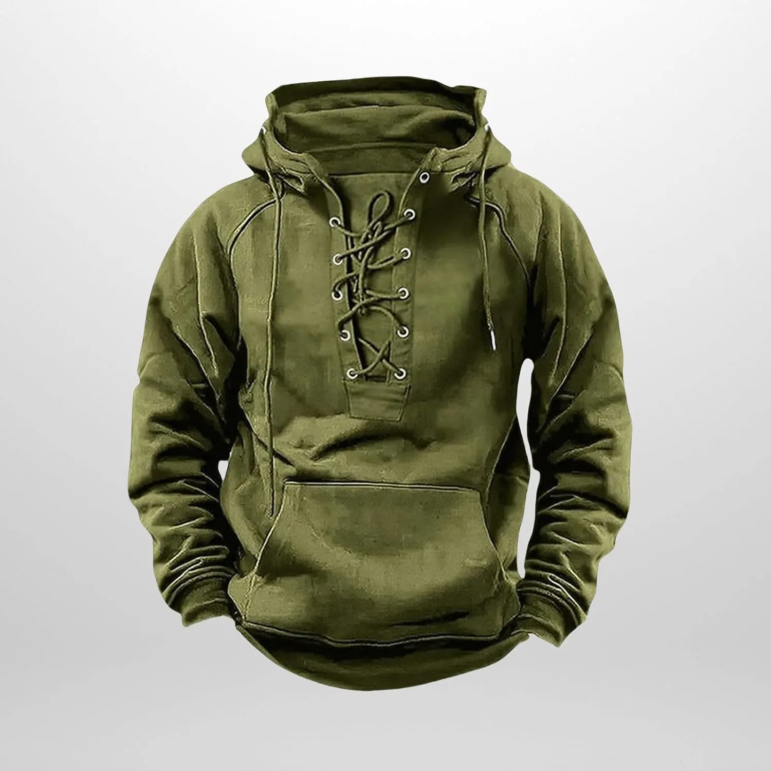 Men's Military Tactical Jacket Long Sleeve Pullover Hooded Sweatshirts Lace Up Cargo Workout Coat with Kangaroo Pockets