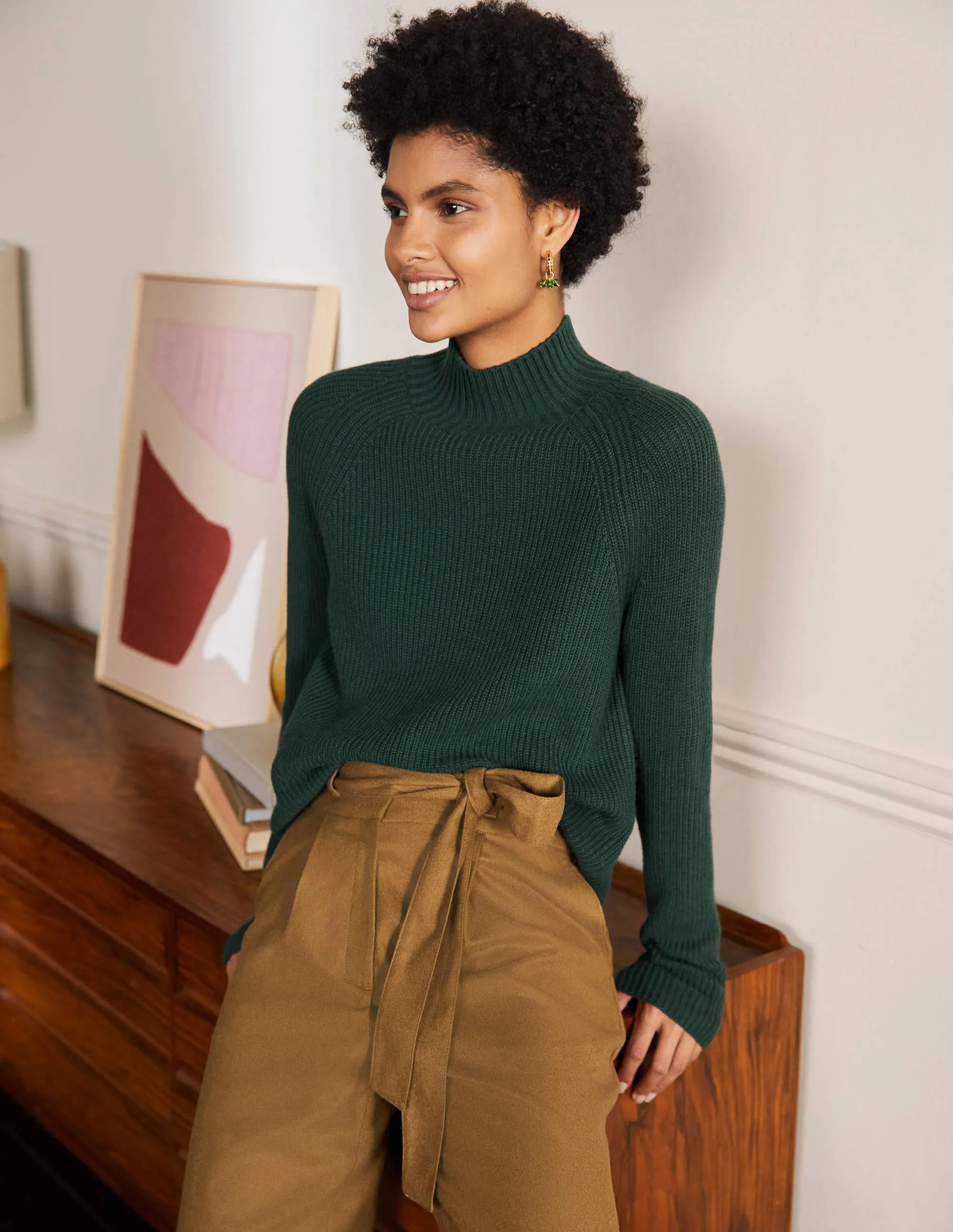 Mia Ribbed High Neck Jumper-Midnight Garden