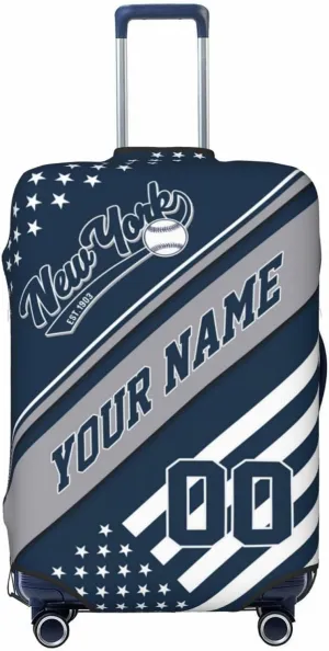 New York Luggage Cover, Custom Baseball Style Suitcase Cover, Blue, Polyester, Secure Closure, Top and Side Grip, One Size