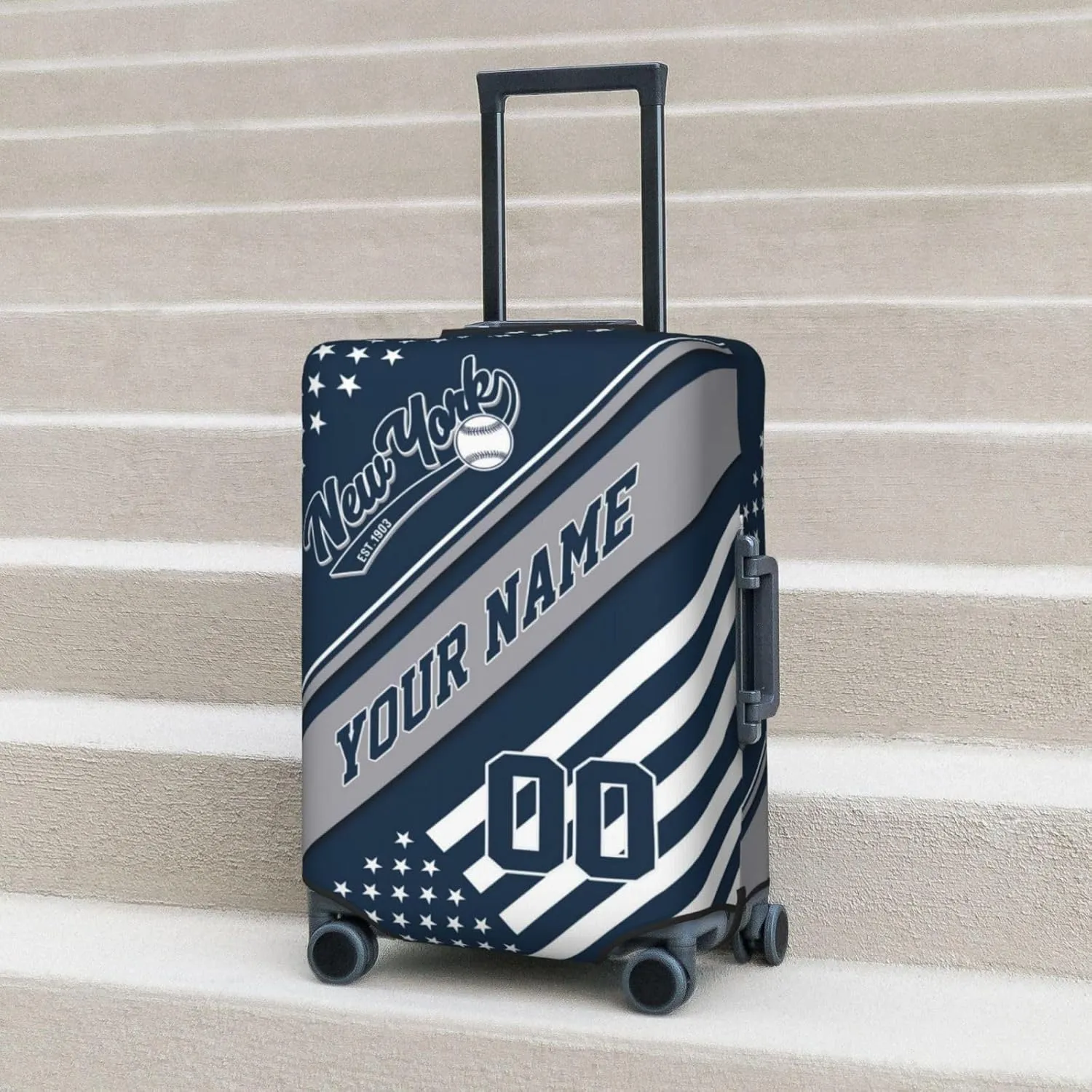 New York Luggage Cover, Custom Baseball Style Suitcase Cover, Blue, Polyester, Secure Closure, Top and Side Grip, One Size