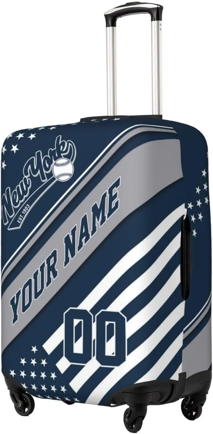 New York Luggage Cover, Custom Baseball Style Suitcase Cover, Blue, Polyester, Secure Closure, Top and Side Grip, One Size